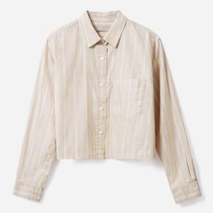 Everlane Beige Striped Cotton Cropped Button Down Shirt